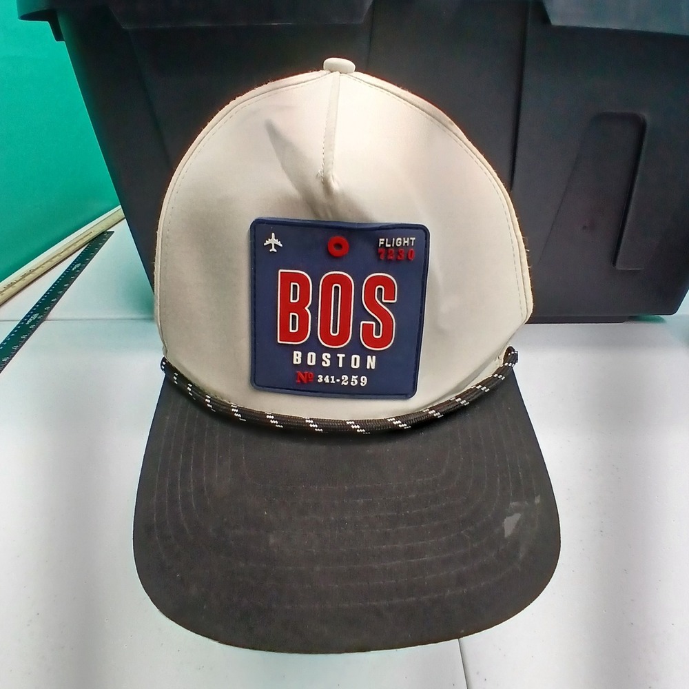 Boston BOS Flight Tag Hat OS Cream Black Travel Aviation Gorpcore Pilot Style